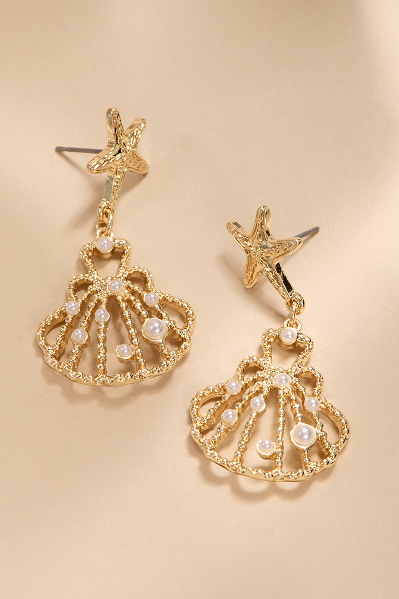 Lesley Clam Shell Pearl Drop Earrings