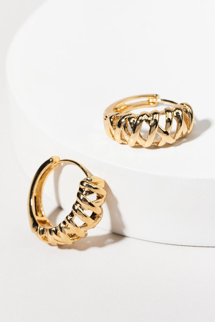 Maggie Golden Lattice Hinge Hoop Earrings