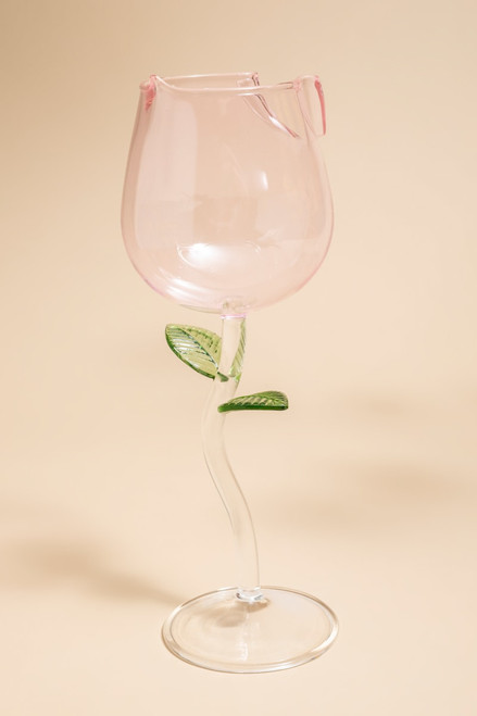 Pink Rose Stem Wine Glass