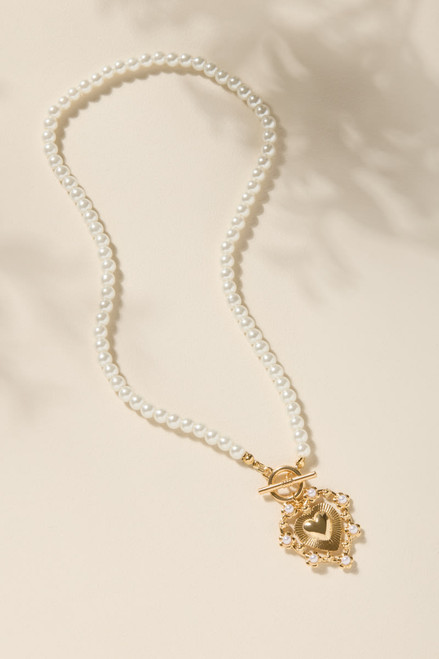 Marcy Heart Pendant Pearl Necklace