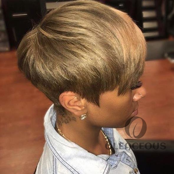 -Affordable Short Straight Layered Wig with Bangs for Women