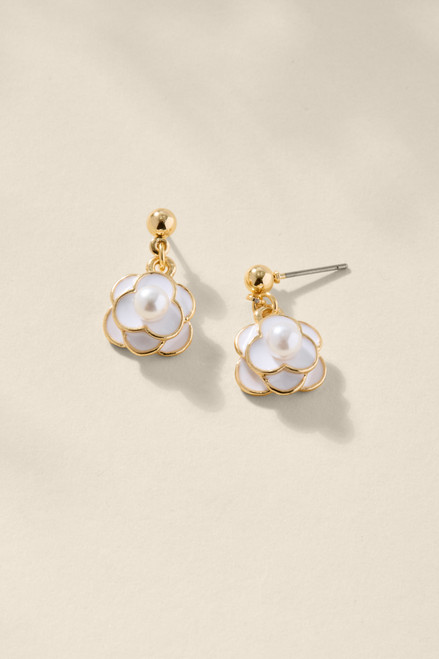 Tonia Rosette Pearl Drop Earrings