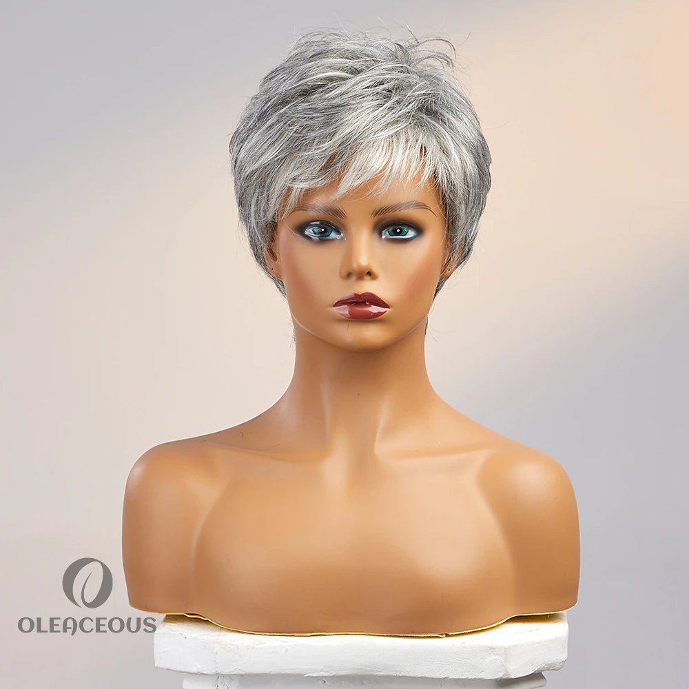 Short Straight With Bangs Dark Gray Soft Party Women Capless Brazilian Wig