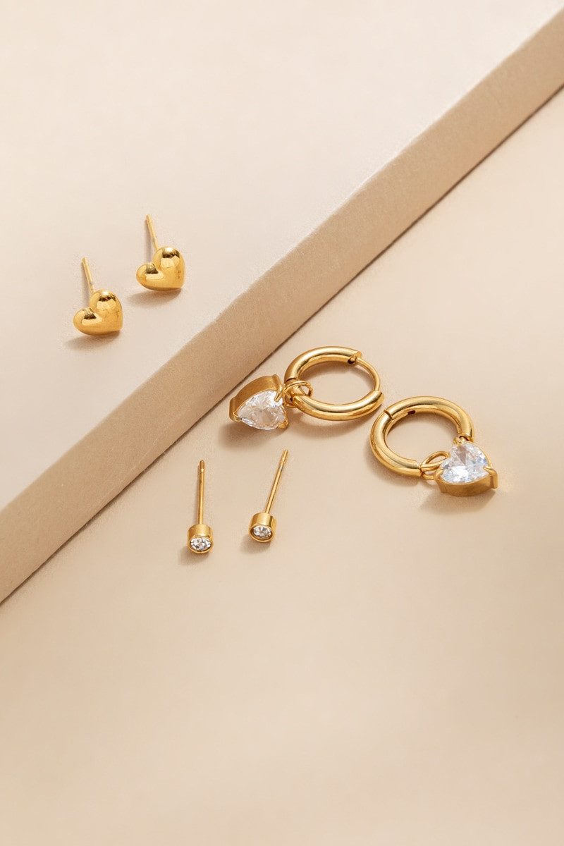 Vera Stainless Steel Heart Earring Set