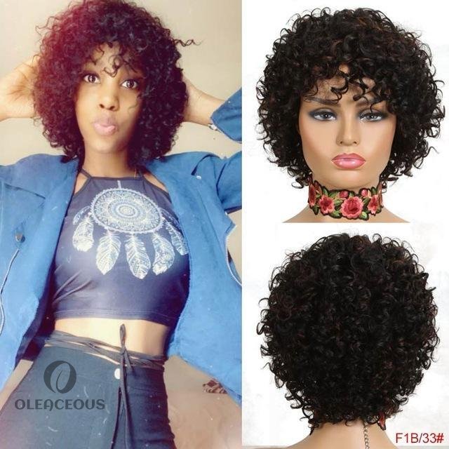 Short Bob Curly Hair Black Wave Wig With Bangs