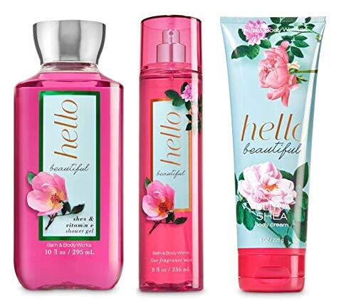 Bath & Body Works Hello Beautiful Body Care Set. Shower Gel 10 Fl Oz, Fine Fragrance Mist 8 Fl Oz and Body Cream 8 Fl Oz.
