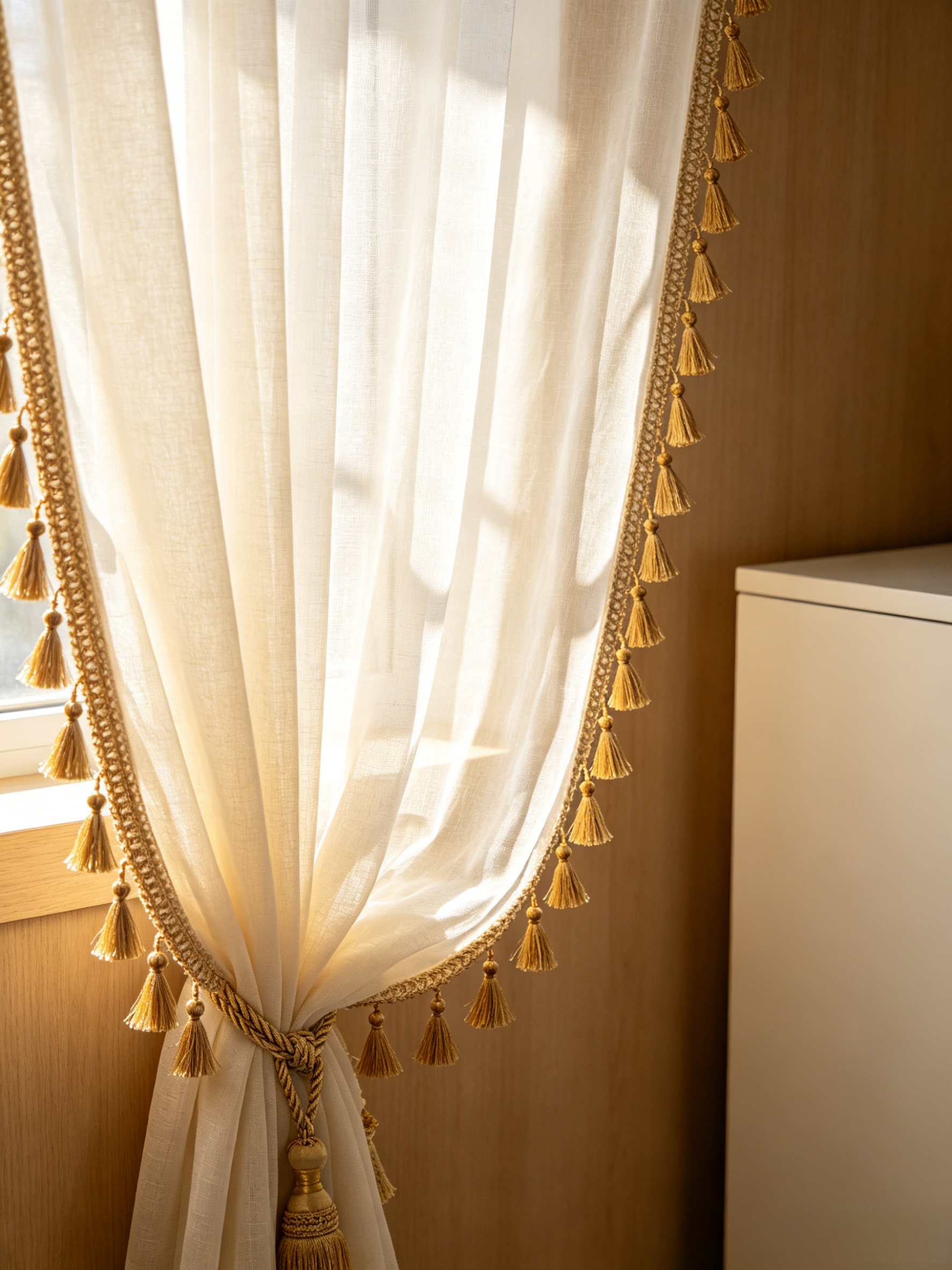 Semi-Sheer Window Curtain with Tassels