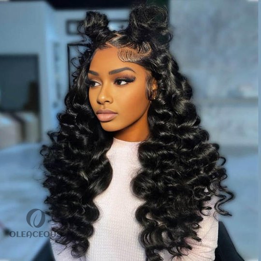 Water Wave Lace Front Long Hair Wigs  Hair 13x6 Lace Frontal Wig Preplucked Bleached Knots 130% Bouncy Curly Wig