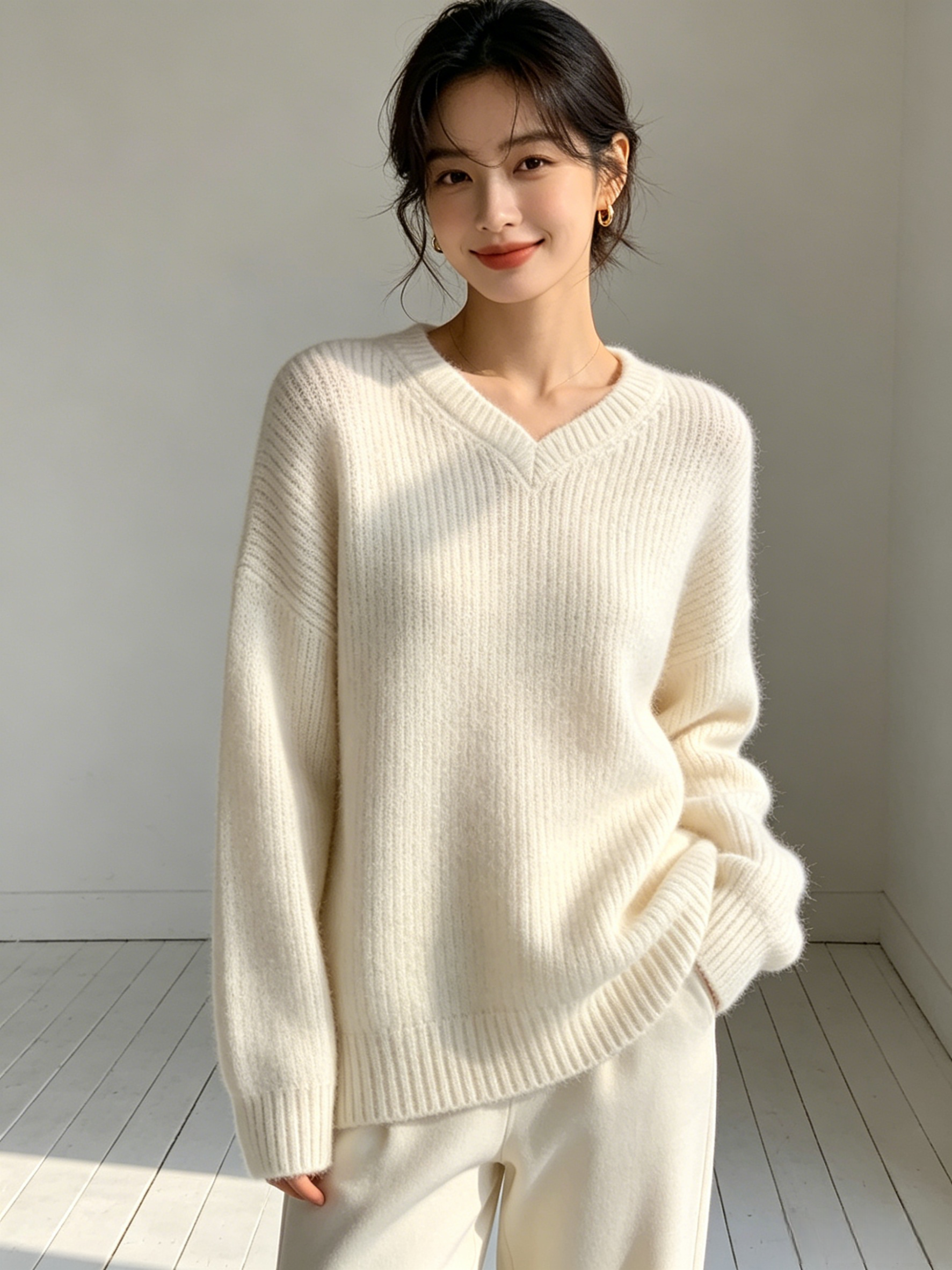 Classic Ribbed Crew Neck Sweetheart Sweater