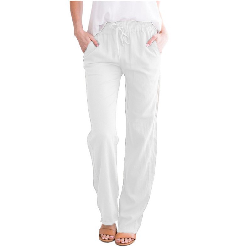 Solid Color Loose Drawcord Casual Wide Leg Pants