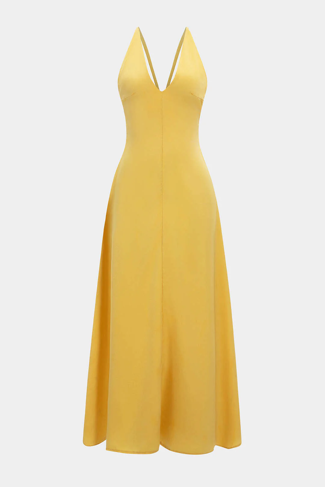 Satin Backless V-Neck Beaded Sleeveless Maxi Dress