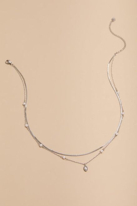 Tessa Stainless Steel Layered Crystal Pendant Necklace