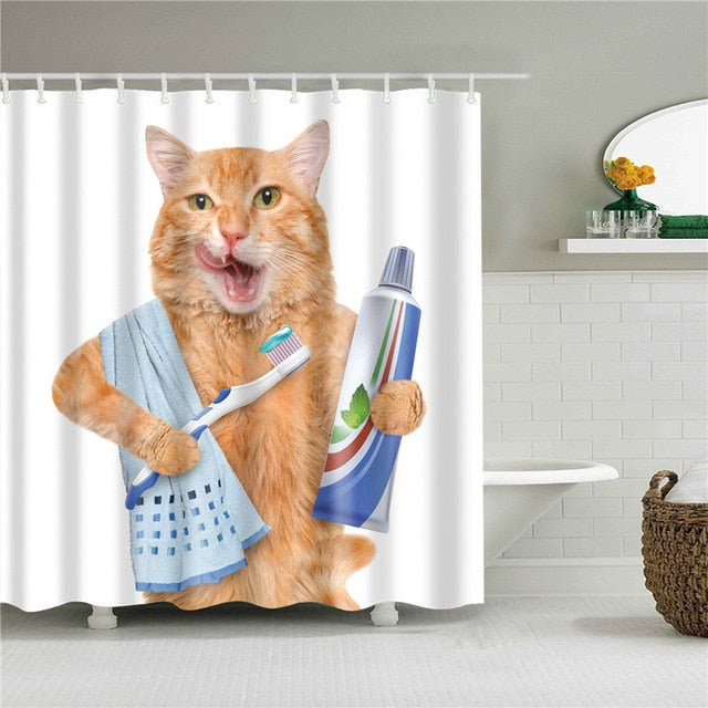 New Nordic Cartoon Cat Printing Bath Waterproof Shower Curtains Bathroom Curtain Washable Polyester Screen for Bath Decoration