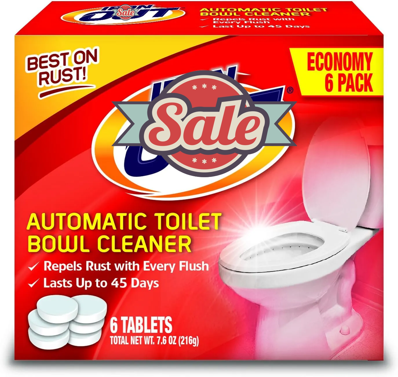 Automatic Toilet Bowl Cleaner, Repel Rust and Hard Water Stains with Every Flush, Household Toilet Cleaner, Pack of 1, 6 Tablets, White