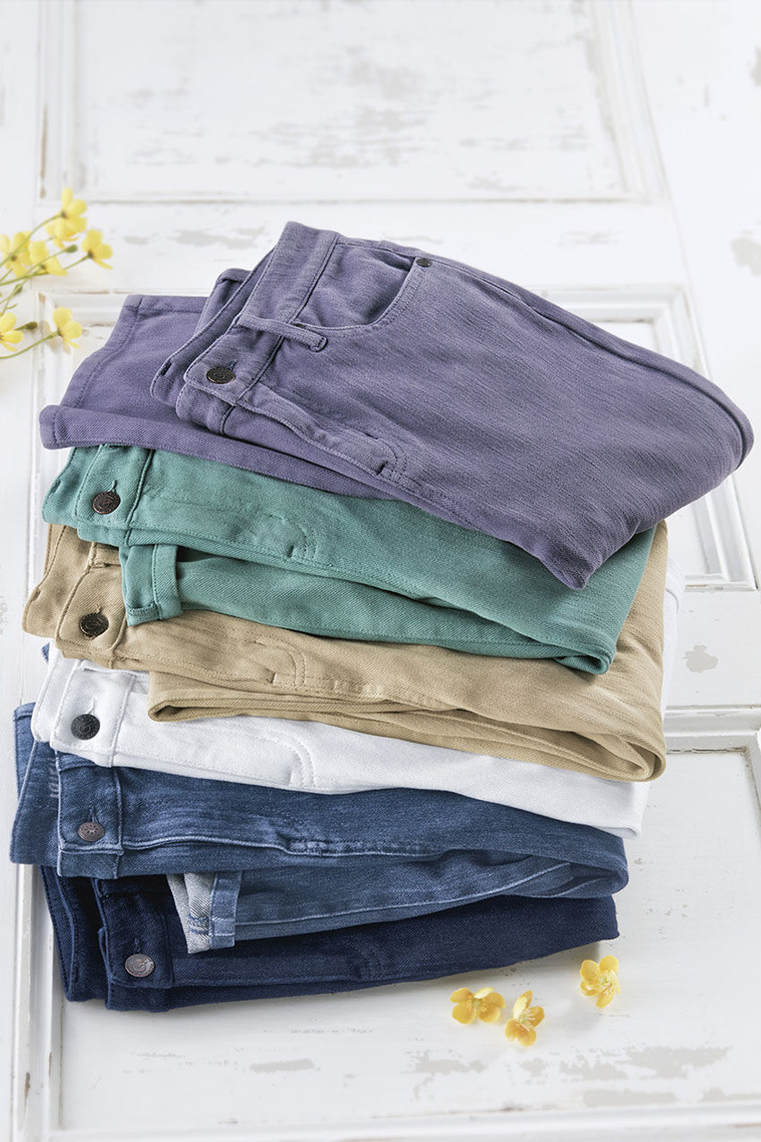 Knit Denim High Rise Straight-Leg Jeans