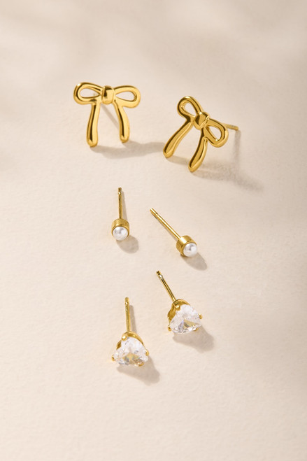 Kim Stainless Steel Gold Stud Earring Set