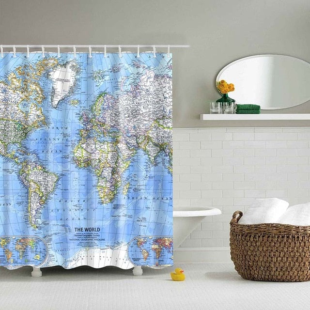 Different World Map Pattern Shower Curtains Printed Bathroom Curtains Shower Wall Hanging Map Curtain World Map Shower Curtains