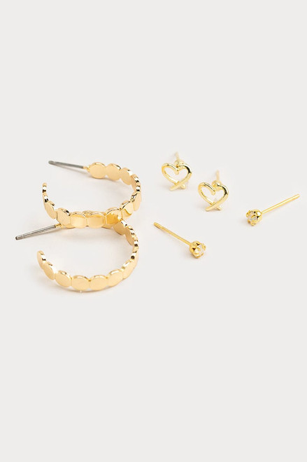 Hello Franki Hoop And Heart Trio Set Earrings for girls