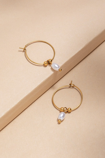 Ella Stainless Steel Pearl Hoop Earrings