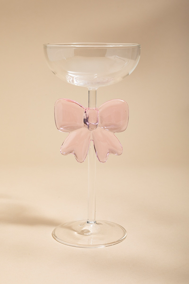 Pink Bow Stem Coupe Cocktail Glass
