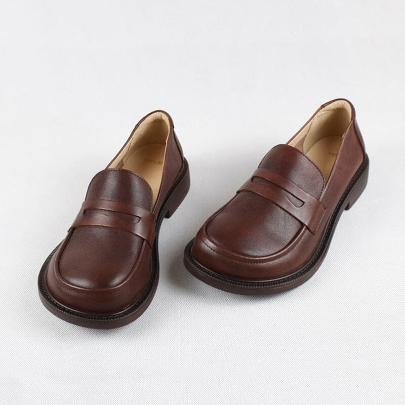 Wide Fit Big Toe Full Grain Leather Penny Loafers Handmade Uniform Shoes in Black/Coffee