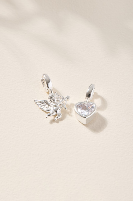 Cupid and Heart Charm Set Silver