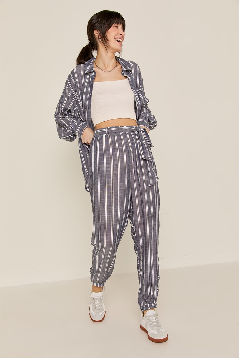 Alexis Tie Waist Striped Joggers