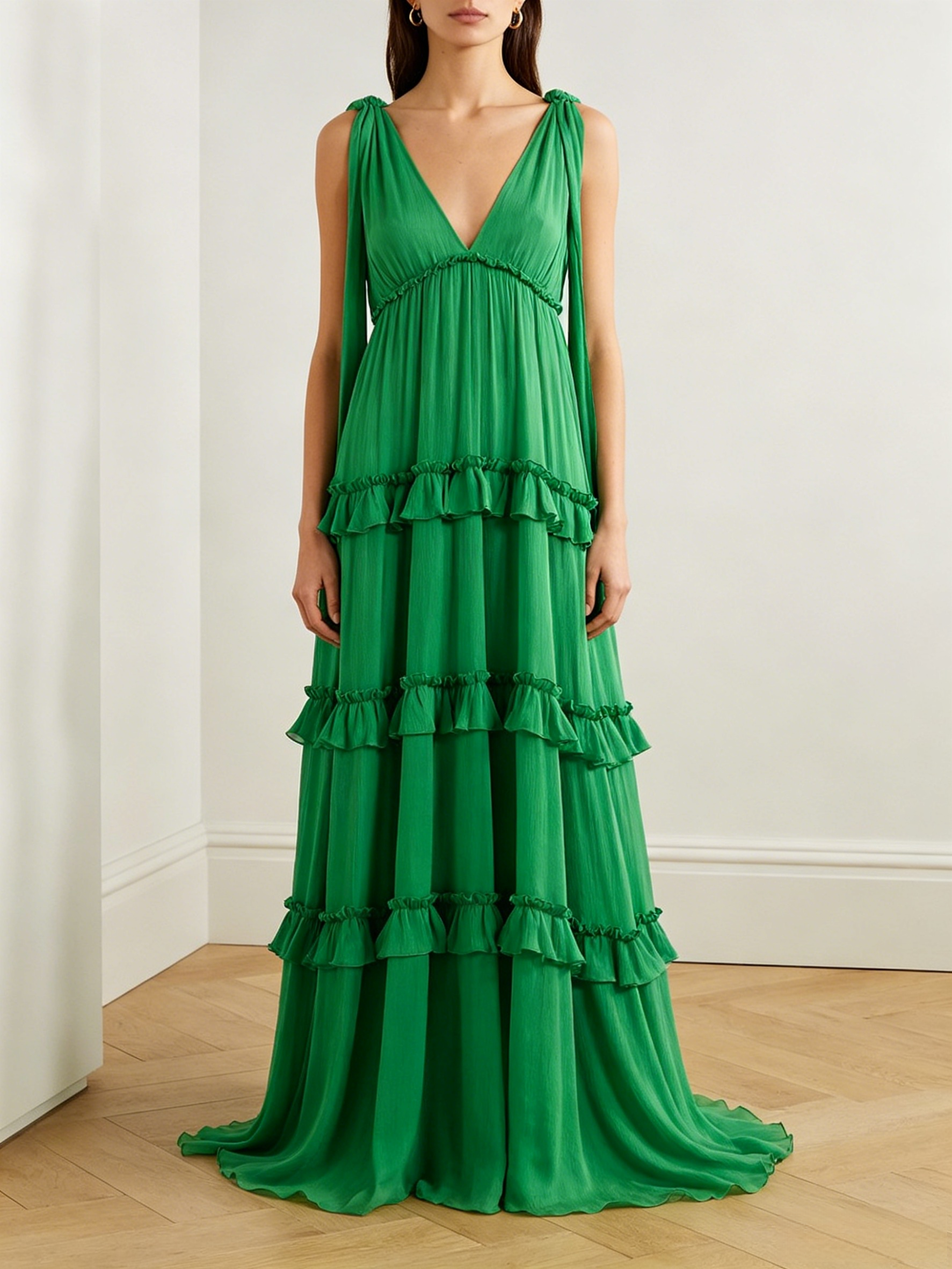 Heavenly Energy Green Tiered Ruffle Maxi Dress