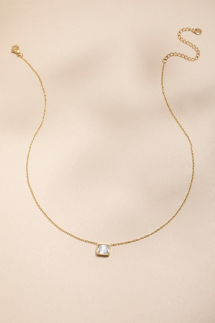 Tina Stainless Steel Gold Crystal Pendant Necklace