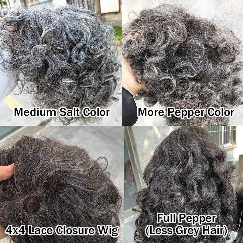Custom Short Silver Gray Bob Salt and Pepper Wear Go Glueless  Hair Wigs For Seniors