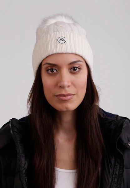 CASH-MERE.CH Kaschmir Mütze mit Zopfmuster und Bommel