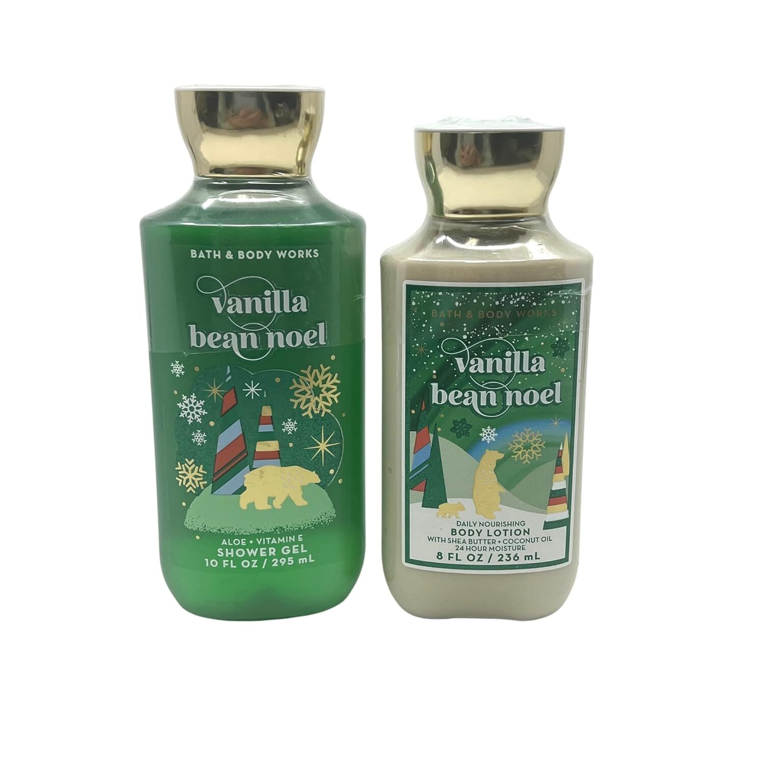 Bath & Body Works Gift Set of 10 oz Shower Gel and 8 oz Lotion (Vanilla Bean Noel), Multicolor