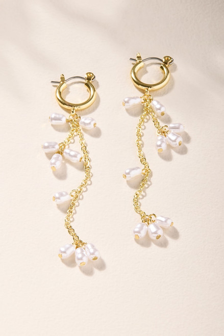 Donna Linear Pearl Cluster Drop Earrings