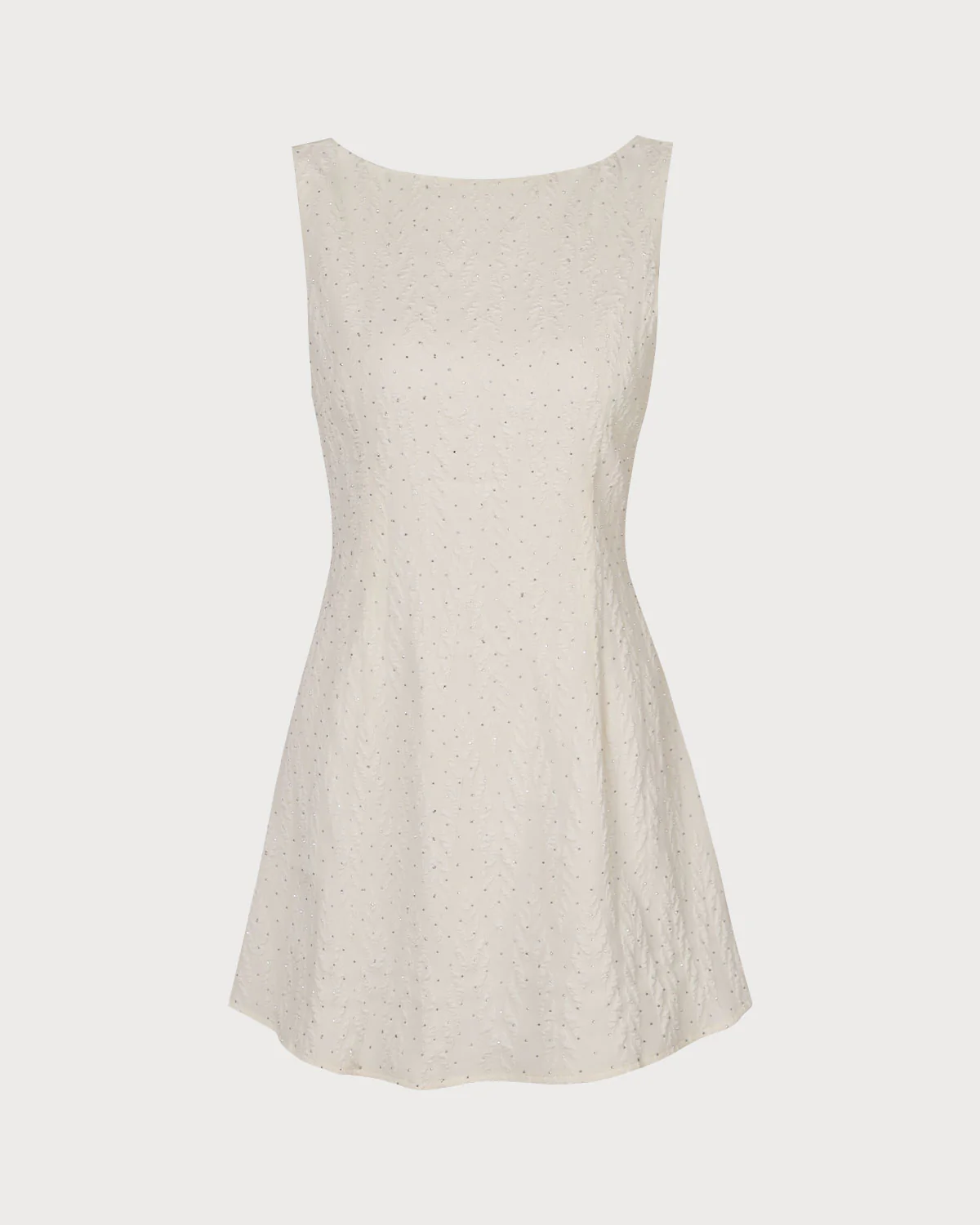 The Beige Boat Neck Textured Mini Dress