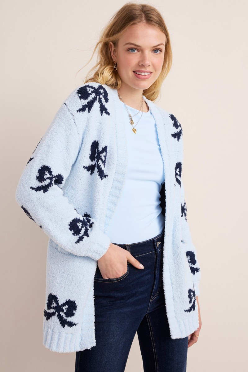 Kelly Bow Print Teddy Cardigan