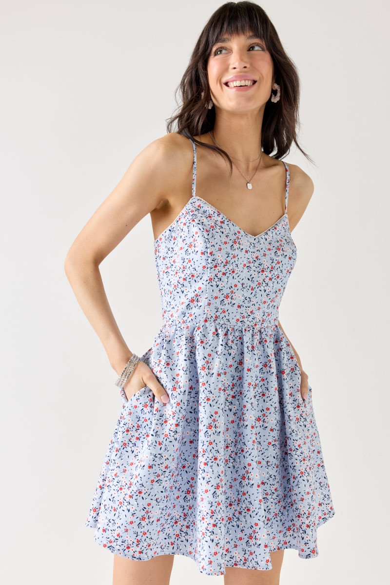 Floral Ruffle Trim Fit And Flare Mini Dress