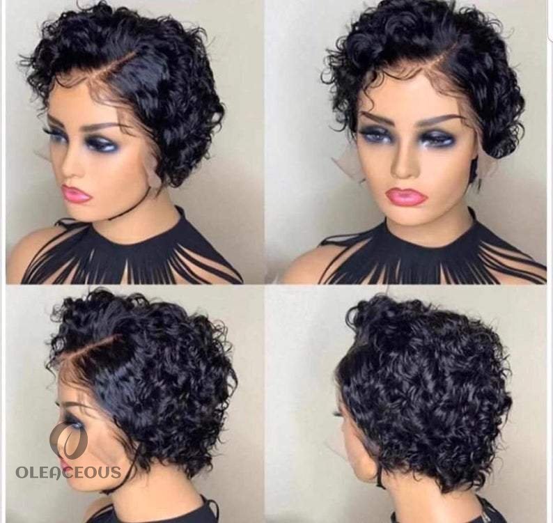 -Black 6 Inch Short Wig Bob Curly Hair