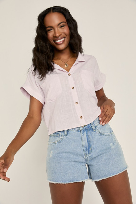 Gena Short Sleeve Cropped Button Down Top