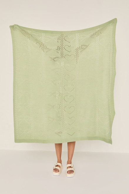 Bow and Heart Eyelet Knitted Blanket