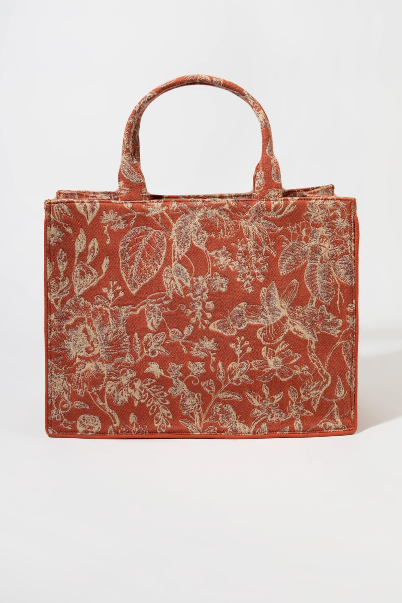 Jeanna Floral Canvas Tote Bag Rust