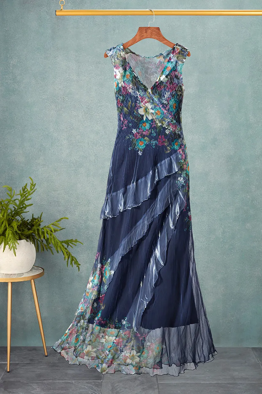 Indigo Meadow Ruffle Dress by Komarov