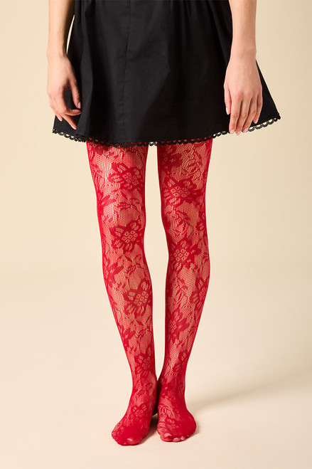 Mia Floral Lace Red Knit Thights