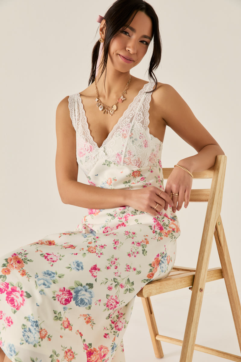 Kristie Lace Trim Floral Midi Dress