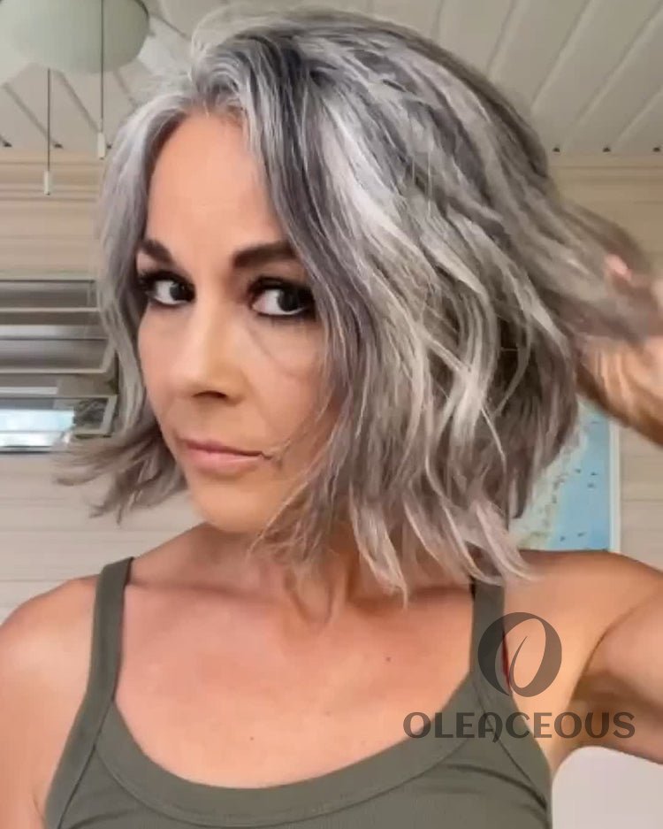 -Salt And Pepper Color Natural Wave Lace Wig