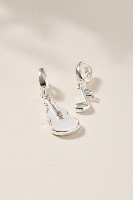 Guitar and Music Note Charm Set Silver