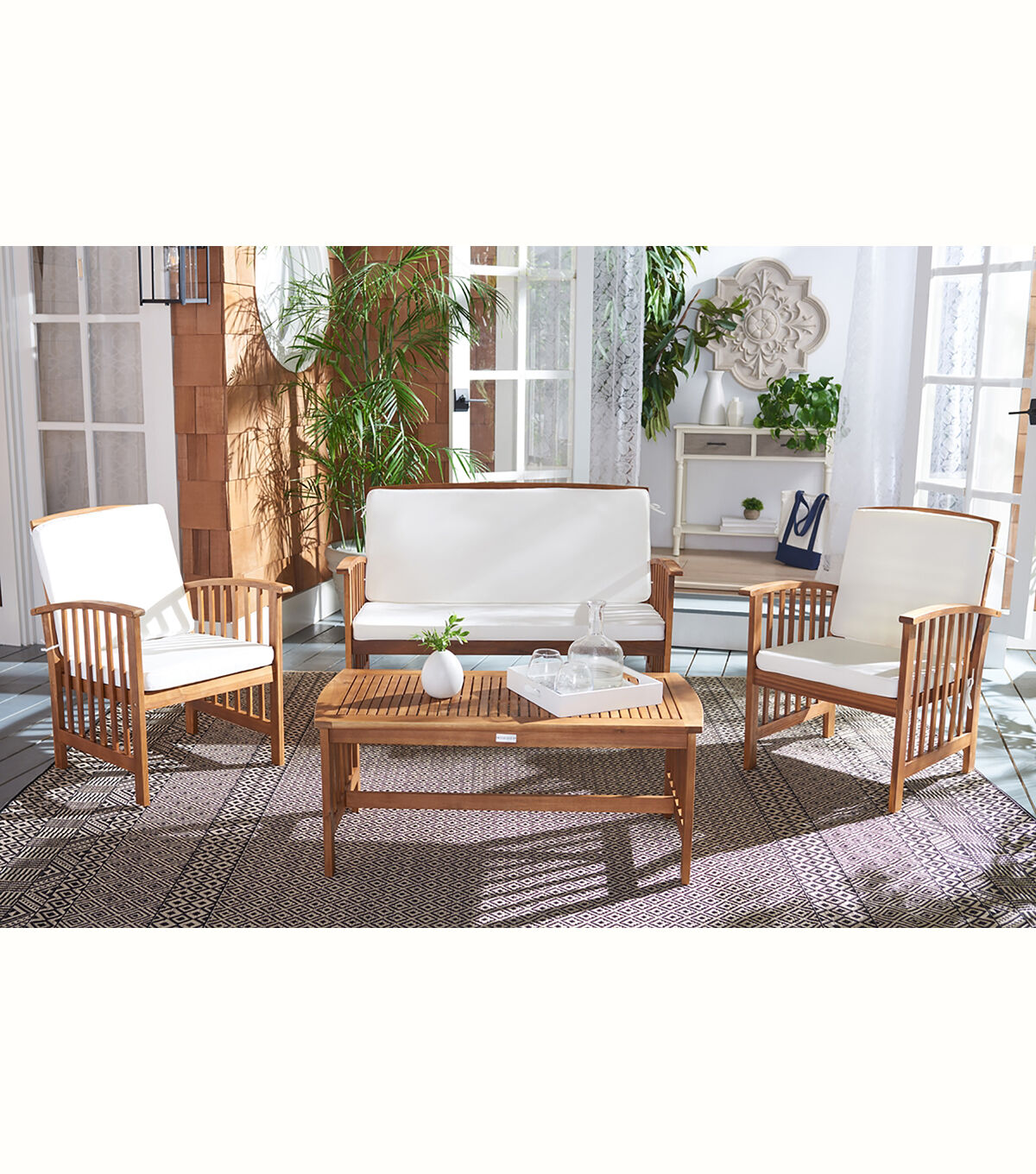 Safavieh 4pc Rocklin Naturel & Beige Outdoor Furniture Set