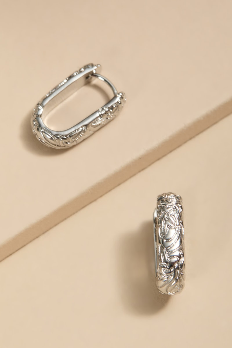Faith Embossed Silver Hoop Earrings