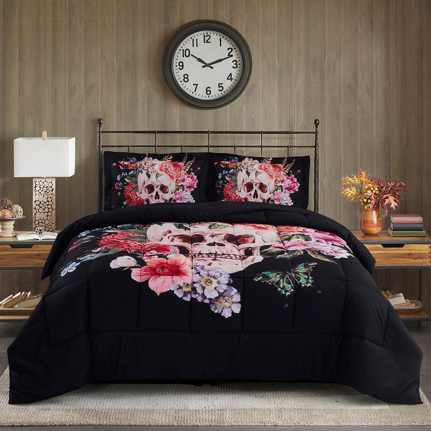 3D Reactive Print Skull Flower All Season Comforter Set Twin -S9