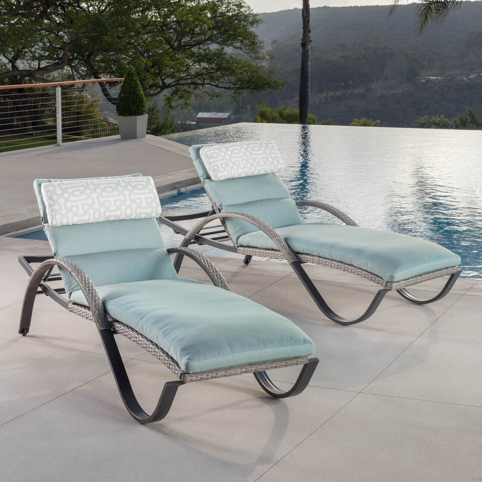 All Weather Wicker Chaise Lounge with Cushions (Set of 2)