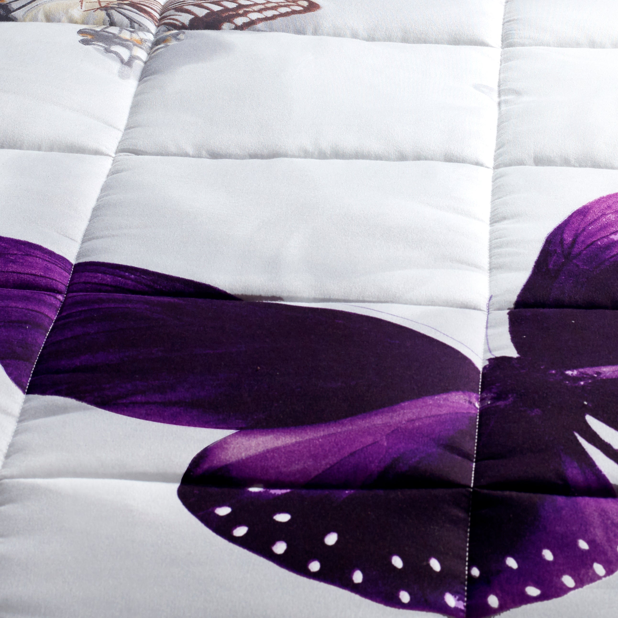 3D Print Purple Butterfly All Season Quilted Comforter Set